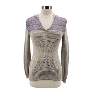 Juicy Couture Hoodie Gray Purple Fitted Open Knit Sweater Womens Medium